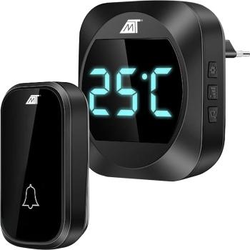 MALATEC Kabellose Türklingel 52 Klänge 200m IP44 mit Batterie Temperatur Schwarz
