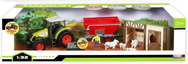Kinder Spielzeug Farm Set Claas Trecker Traktor Anhänger Stall Schafe Landwirt