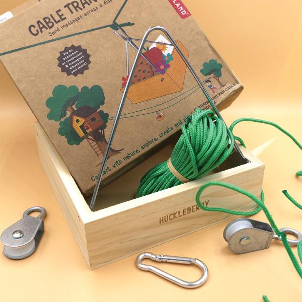 Huckleberry Kinder Spielzeug Seilbahn Kabel Transport Flaschenzug Box 10m Seil