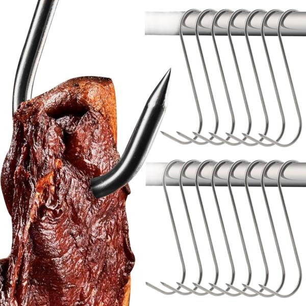 15 Edelstahl Fleischhaken Set 15cm bis 15kg Räuchern Grillen