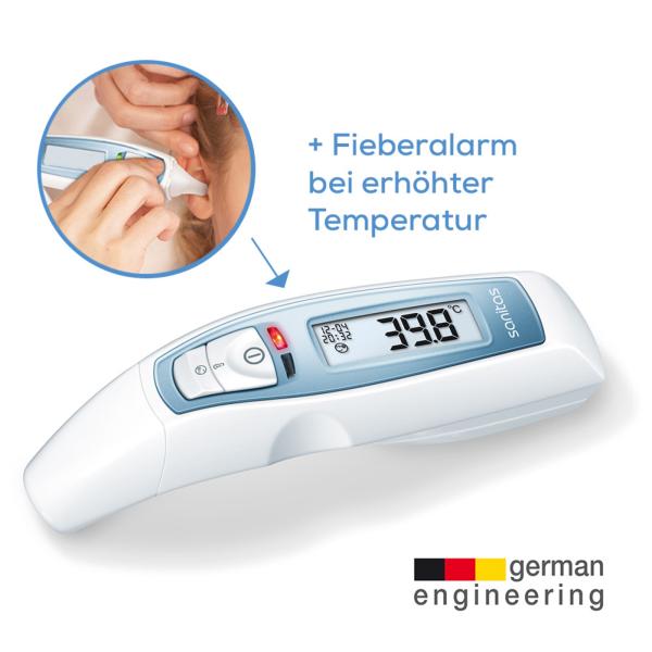 sanitas 6-in-1 Multifunktions Thermometer SFT65 digital Stirn Ohr Fiberalarm Uhr